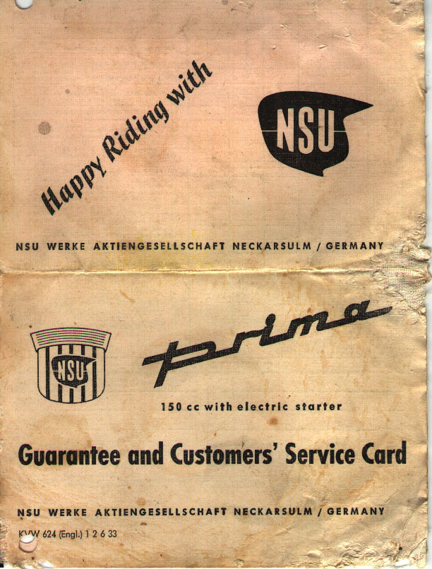 1956 NSU Prima Guarantee card